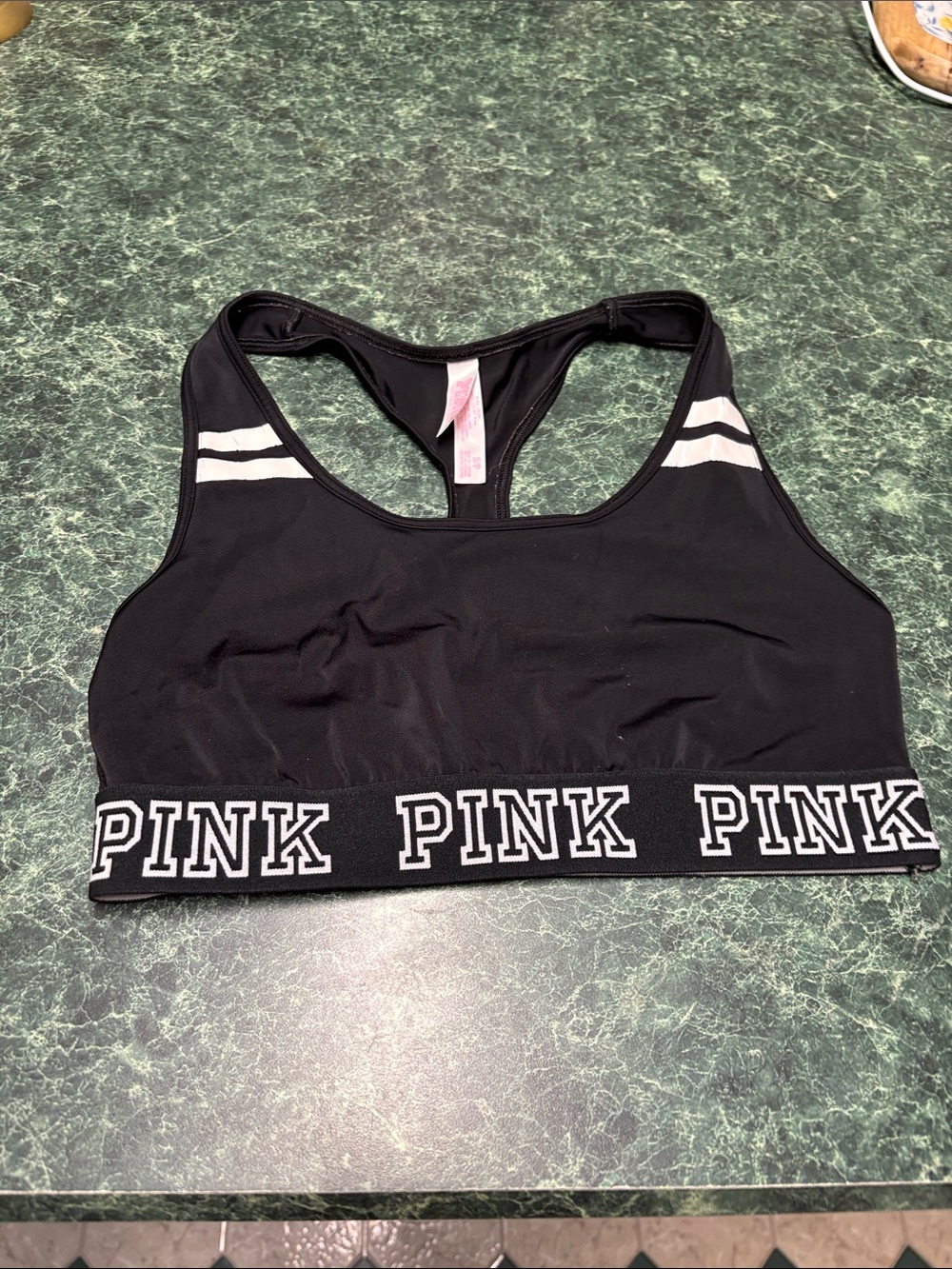PINK Victoria's Secret Black Racerback Sports Bra with White Accents